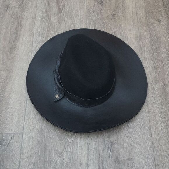 Goorin Bros Black Women Wide Brim Leather Hat With Wool Crown Size Medium